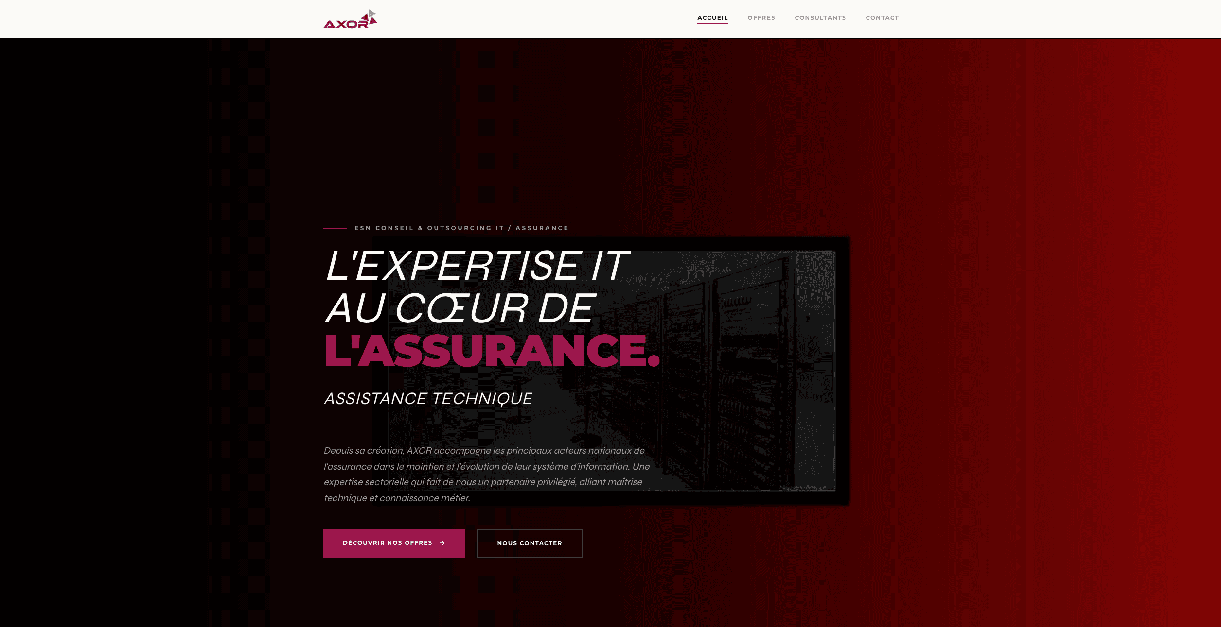 Axor - Site vitrine ESN conseil et outsourcing IT pour l'assurance développé par KODY Lyon