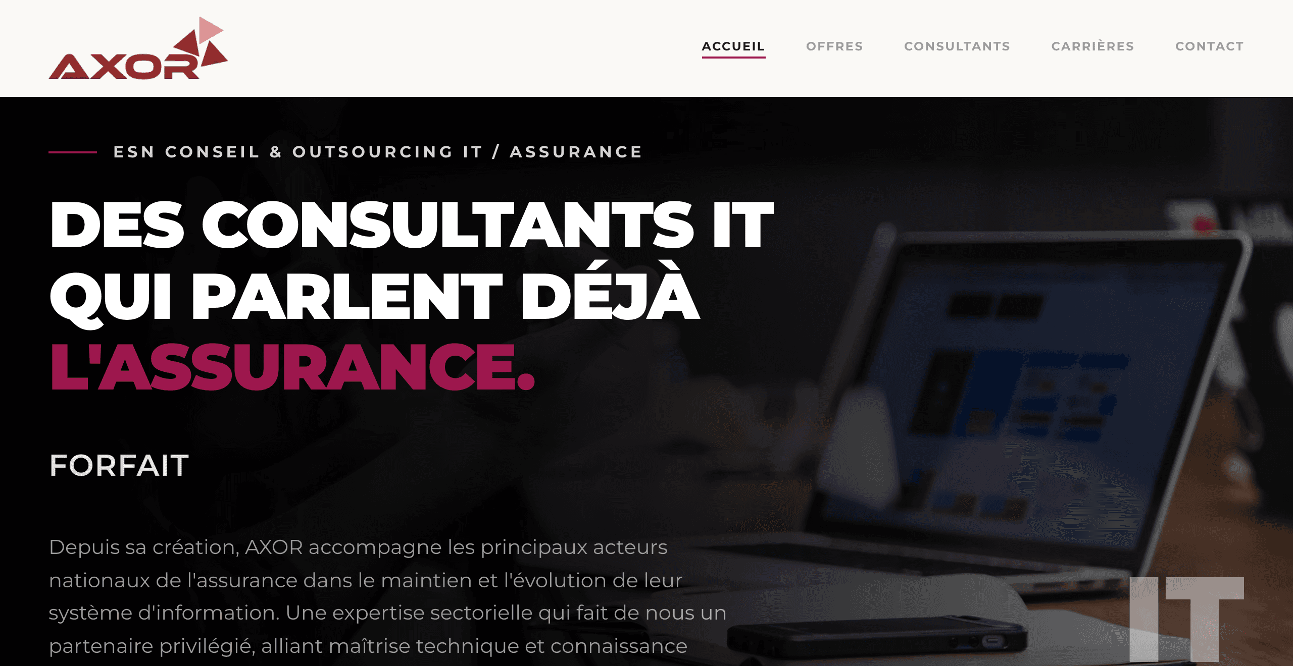Axor - Site ESN conseil et outsourcing IT pour l'assurance développé par KODY Lyon