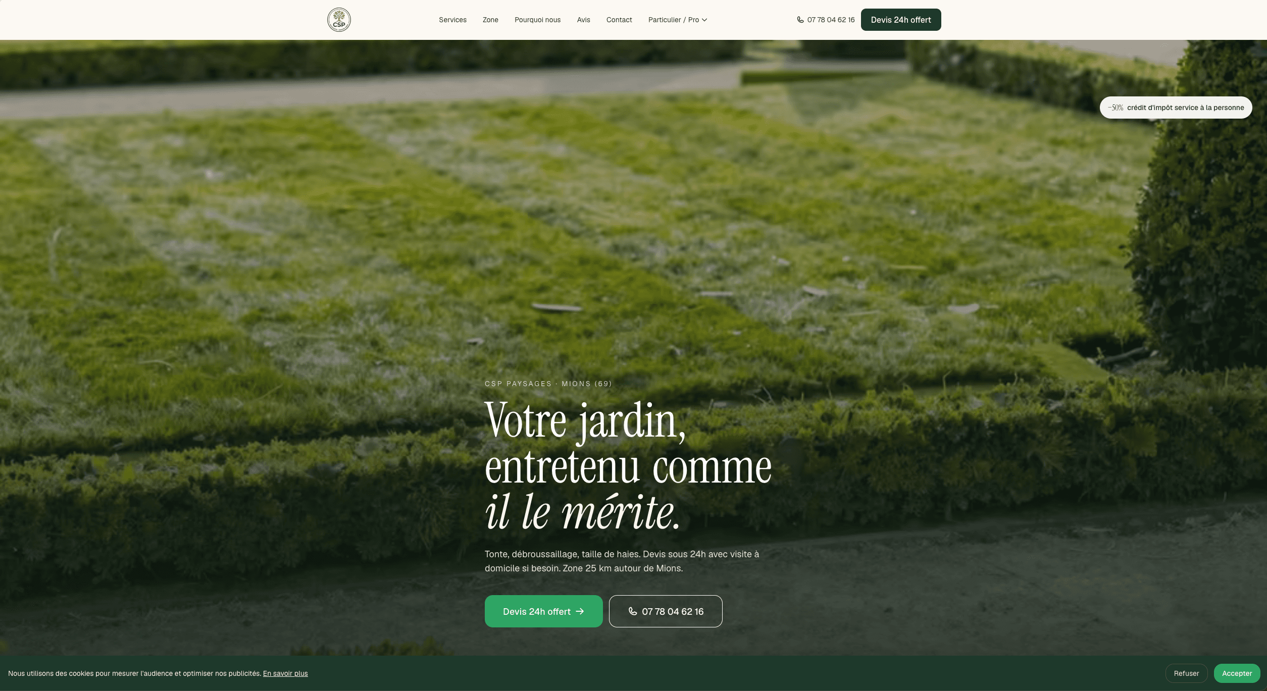 CSP Paysages - Site vitrine paysagiste et entretien de jardins développé par KODY Lyon