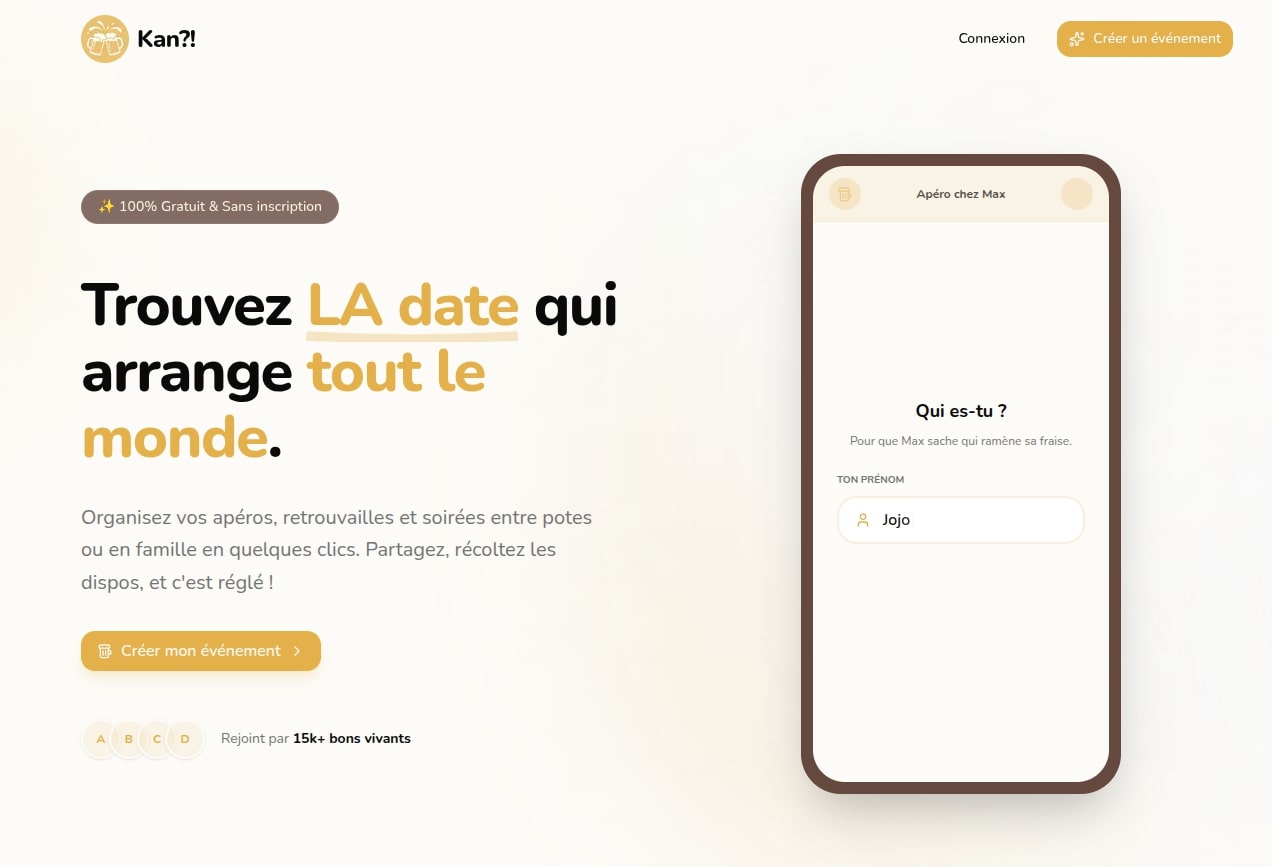 KAN?! - Plateforme de gestion d'événements créée par agence web Lyon KODY
